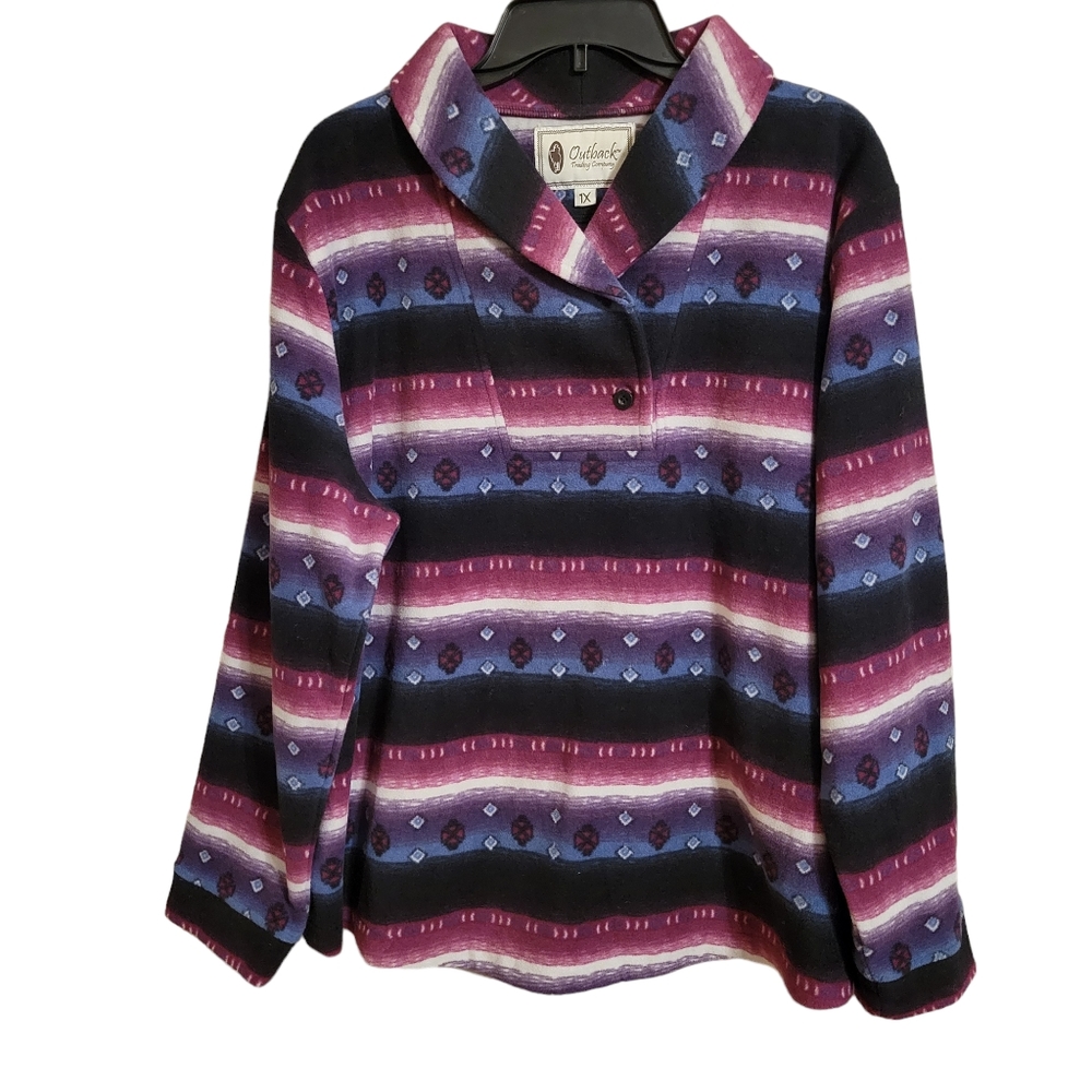 Outback Trading Co Western Print Fleece Pullover
